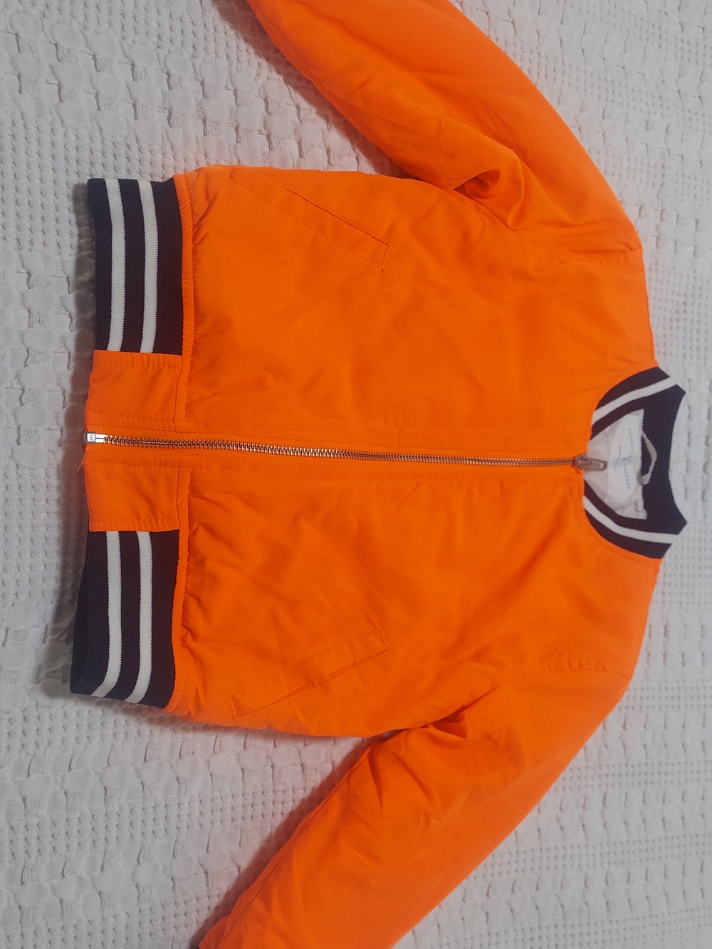 Kids' Orange Bomber Jacket with Striped Trim - Picture 3 of 7